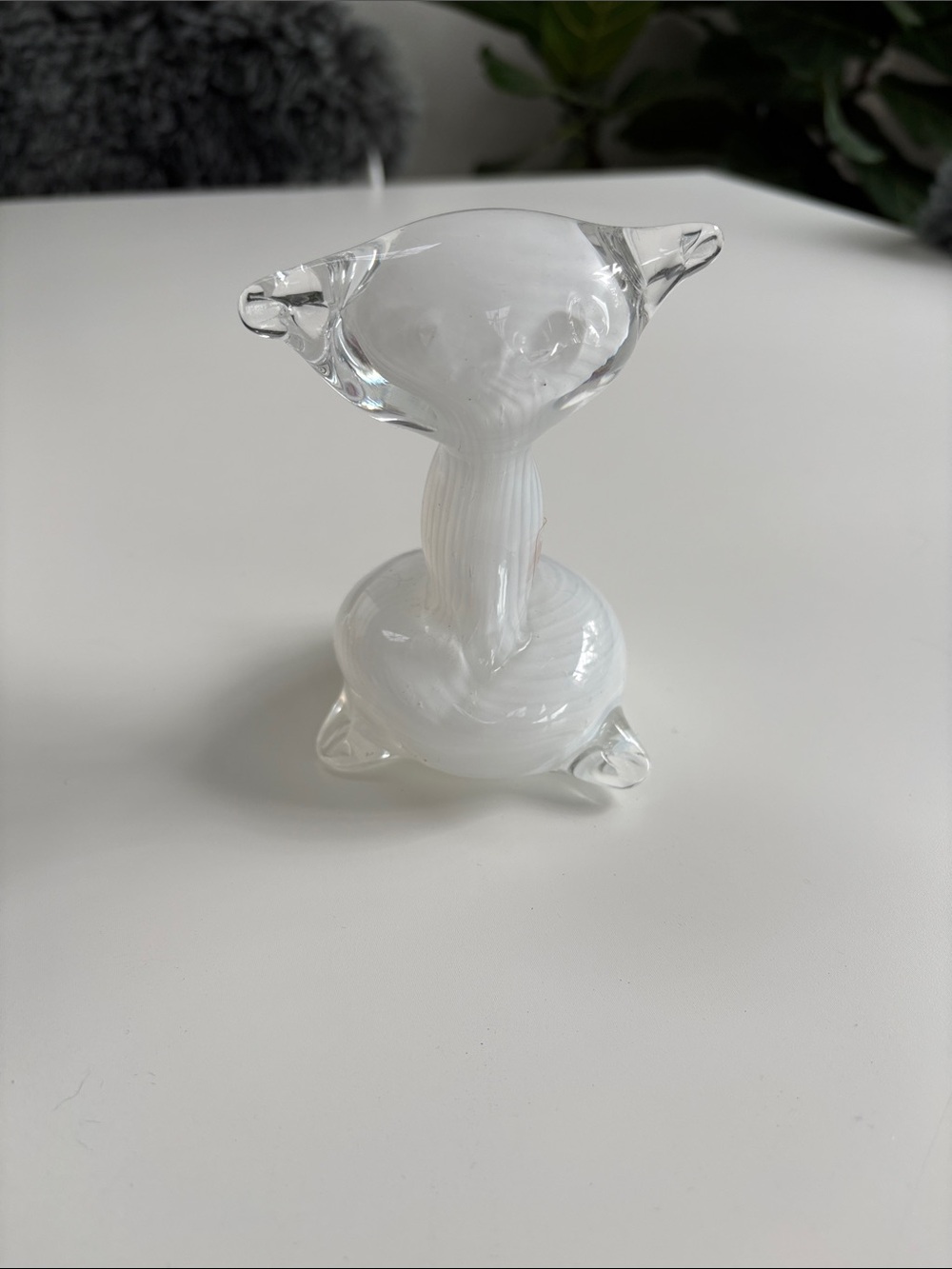 Finnish STUDIO LASI White Handblown Glass Sculptural Cat